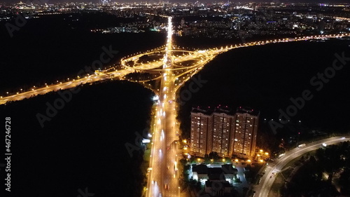 Moscow, Volgograd ave at night from sky (quadocopter view)