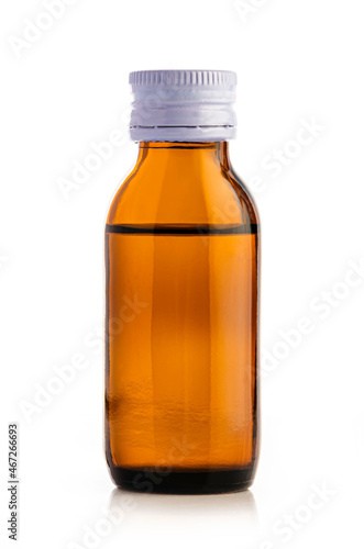  Brown bottle of medicine isolated on white background.