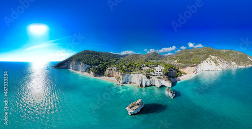 Aerial view of baia delle zagare beach, gargano, puglia
