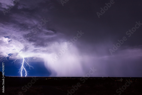 Lightning storm over the city in Santa Fe, New Mexico