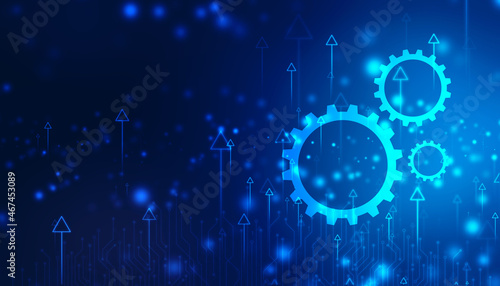 Process management, optimization operation, fix strategy industry, transmission gear wheel, software update status, Cog Gear Wheel with arrows on the technology abstract background