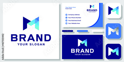 Initial Letter M Arrow Up Forward Success Growth Monogram Logo Design with Business Card Template