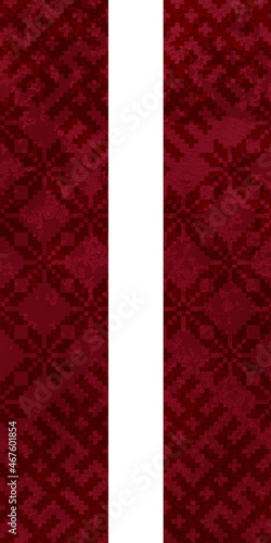 Illustrated Latvian Flag with a traditional symbol overlay
