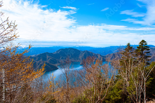 日本百名山 男体山六合目から臨む紅葉した中禅寺湖