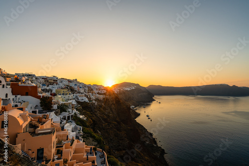 Oia village at sunrise. Santorini island, Greece