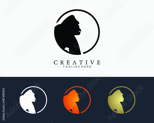Set of colour king kong icon in circle line, logo design template