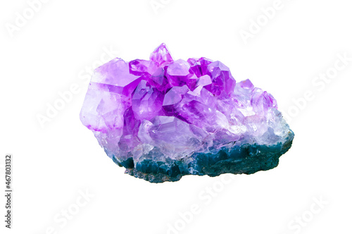 Amethyst isolated on white background druse geode macro detail gemstone texture close-up pink and purple quartz crystal