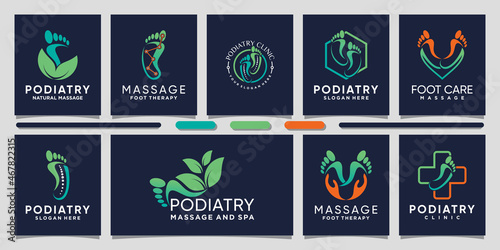 Set of podiatry logo design with creative element Premium Vector