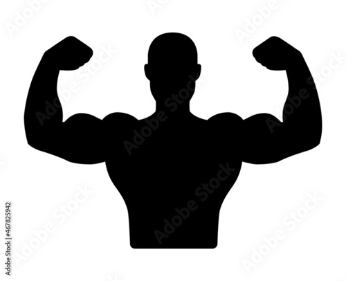 Male athlete or bodybuilder flexing a body of muscles flat vector icon for apps and websites
