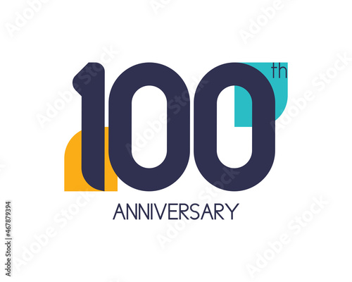 100th anniversary geometric logo. Overlap shapes for birthday design. Minimalist one hundred year celebration