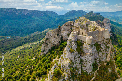 French medieval castle aerial shot