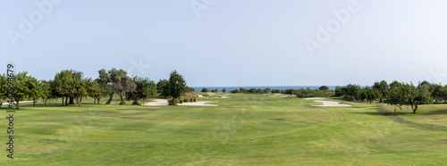 Beautiful panoramic view of a golf course in the Ria Formosa lagoon, Algarve 