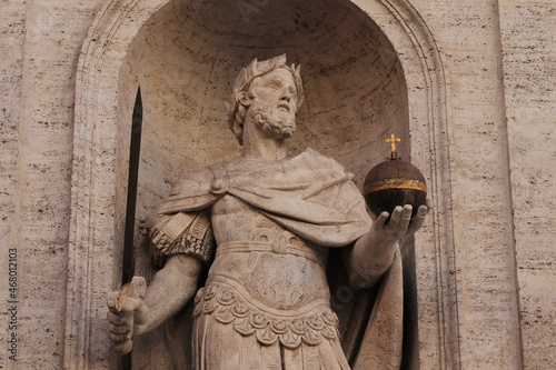 San Luigi dei Francesi Church Facade Detail with Statue of Charles the Great in Rome, Italy