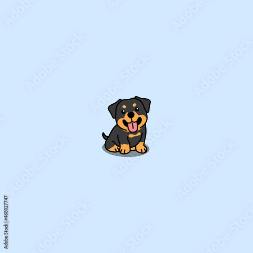 Cute rottweiler puppy sitting cartoon, vector illustration