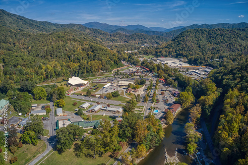 Aerial View of Cherokee, North Carolina on a Native American Reservation