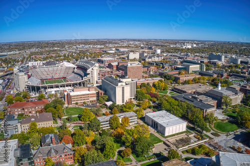 Aerial View of a large Public University in Lincoln, Nebraska