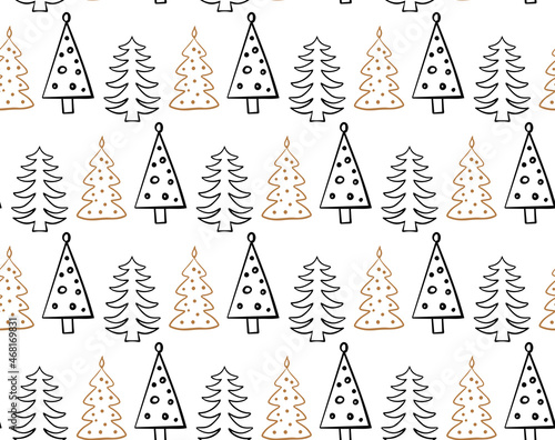 Abstract Christmas Seamless pattern with hand drawn Christmas trees. Vector illustration