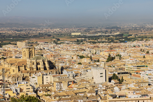 Looking over the western part of Granada with the Cathedral in the foreground, seen from Tower of Arms in the Alcabaza