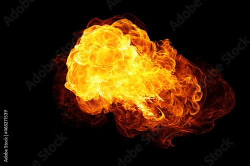 Realistic flames explosion isolated on black background
