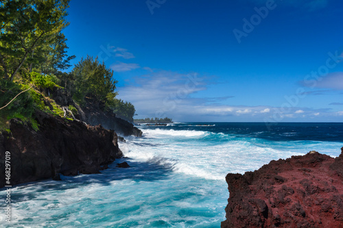 Waves and volcanic rocks in the south coast of Reunion Island