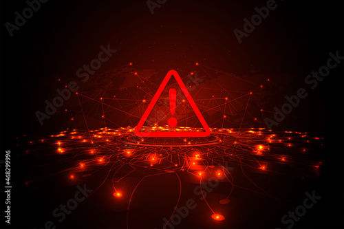  Hacking Concept. Attention warning attacker alert sign with exclamation mark on dark red background.Security protection Concept. vector illustration.