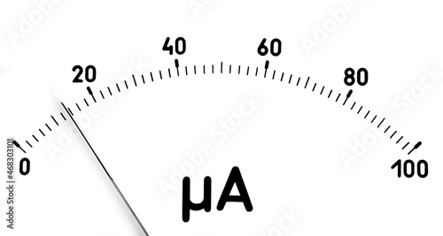 Ammeter scale with an arrow on a white background.