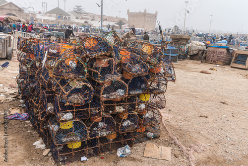 Fischfang Körbe am Hafen von Essaouira in Marokko