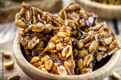 Caramelized peanut candy, crunchy Brazilian peanut candy called "pé de moleque", typical of June or July parties