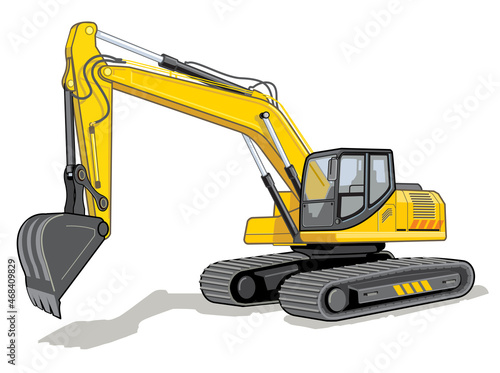 Vector illustration yellow excavator with shovel Construction machine detailed vector image