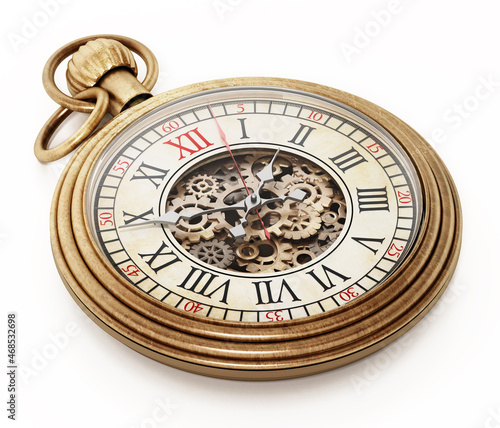 Antique pocket watch isolated on white background. 3D illustration