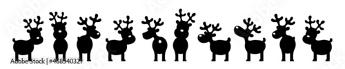 Group of cartoon reindeers isolated on white. Set of reindeers icons for design use. Horizontal banner.