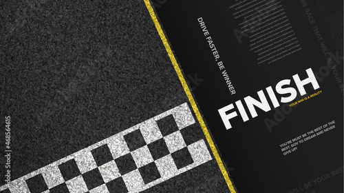 Textured asphalt with finishing line vector illustration. Auto racing grand prix championship background template