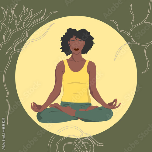 An African woman doing yoga, faceless silhouette in meditation