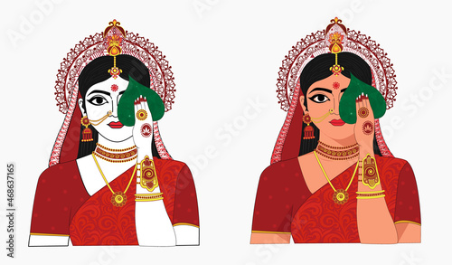 Bengali Bride Flat Vector Illustration