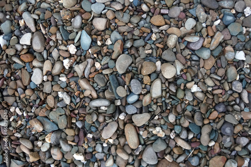 Variety of scree or gravel decorated on ground in garden, scree background