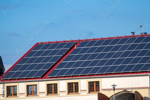 Solar panels on the roof of the building