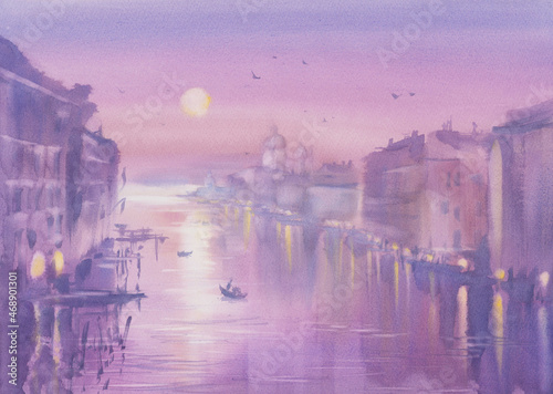 Grand canal in Venice in the morning watercolor background