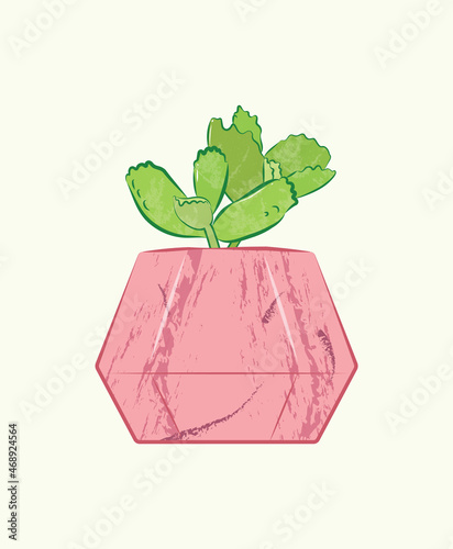 Cute green bear's paw succulent and pink pot with yellow background in flat cartoon vector illustration art design