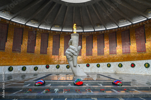 Eternal flame in Volgograd. The Guard of Honor in the Pantheon of Glory to the Heroes of the Battle of Stalingrad on Mamayev Kurgan in Volgograd.