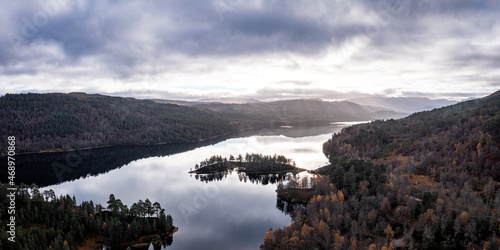 an aerial view of loch affric near glen affric in the north west highlands of scotland during an autumn afternoon