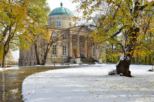 Early winter in the city park. Królikarnia Gallery and Museum in Warsaw Poland. 