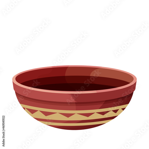 African pot, ceramic vase, craft tribal artifact in cartoon style isolated on white background. Amphora from clay, 