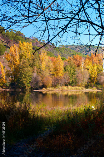rzeka jesień góry drzewa natura kolory