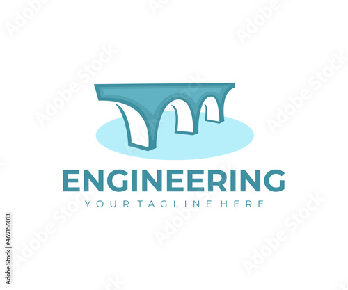 Old bridge over the river, engineering and construction, logo design. Architecture, engineering structure and river crossing, vector design and illustration