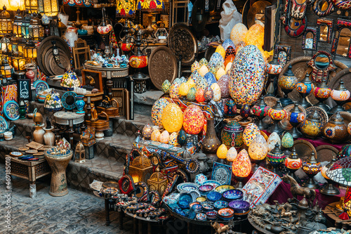 colorful lamps are selling at khan el kalili market in cairo, Egypt