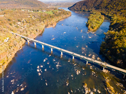panoramic drone view of the bridge over the Potomac River