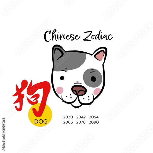 Dog Chinese zodiac with Chinese word mean dog cartoon vector illustration