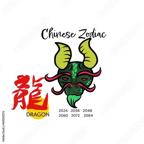 Dragon Chinese zodiac with Chinese word mean dragon cartoon vector illustration