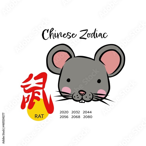 Rat Chinese zodiac with Chinese word mean rat cartoon vector illustration
