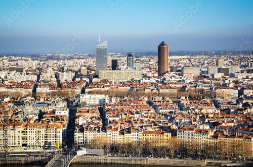 Business towers and rooftop, Lyon, France